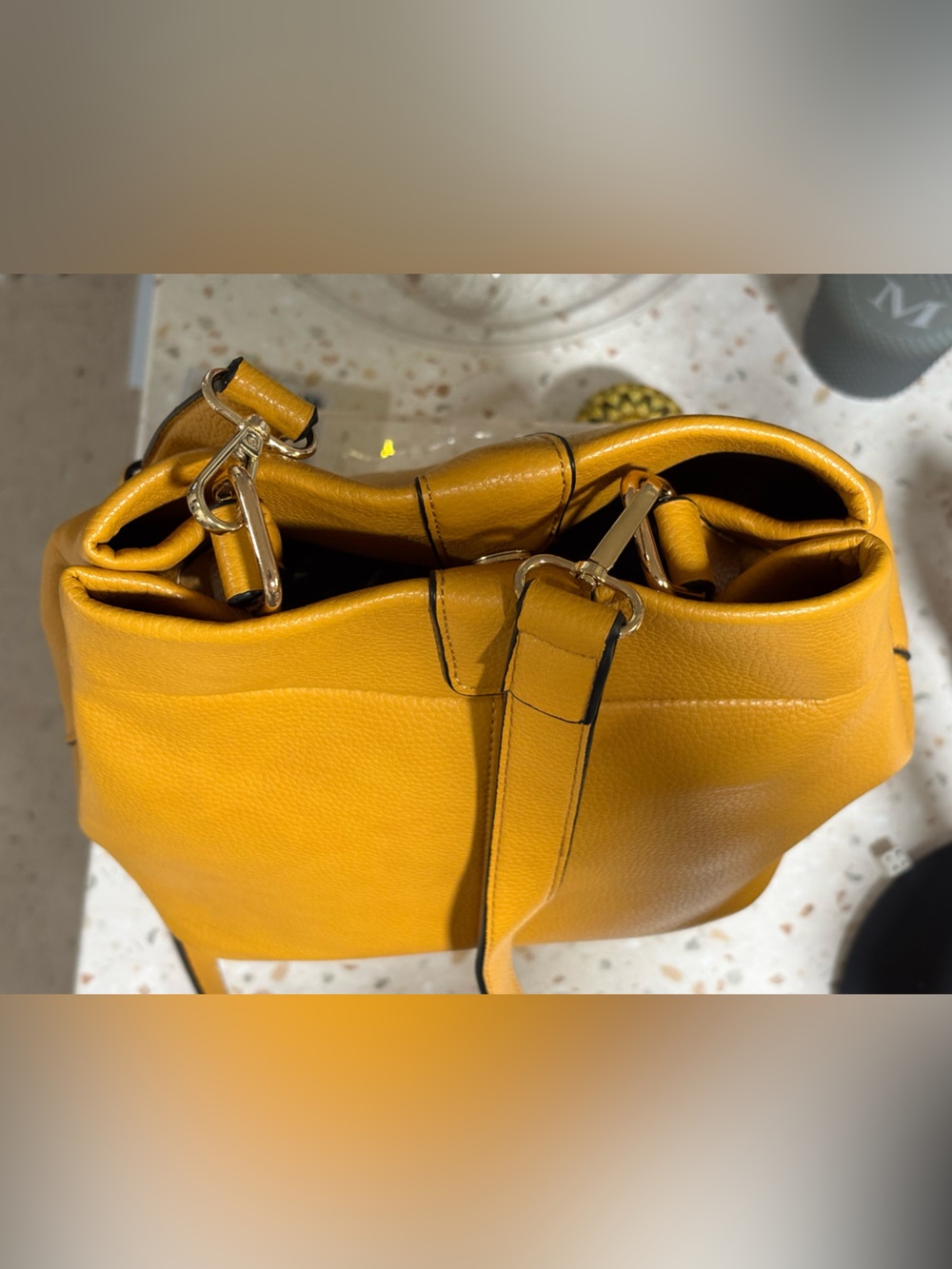 Joy Susan Pebbled Mustard Vegan Leather Classic Hobo Tote - Picture 7 of 17